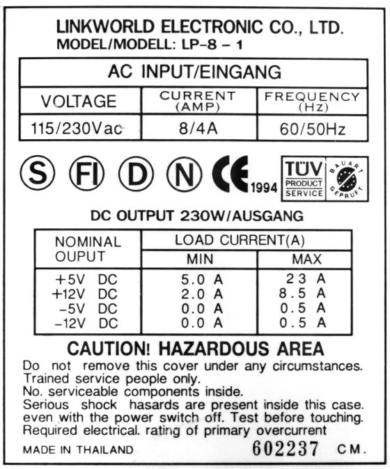 LINKWORLD LP-8-1 230W AT AUX MOLEX FDD