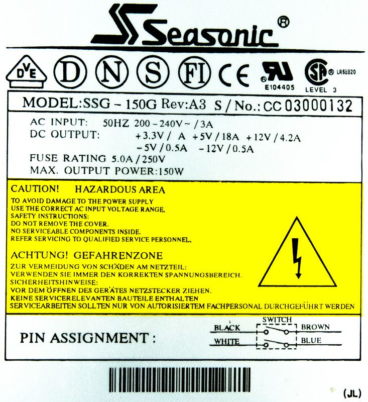 SEASONIC SSG-150G 150W AT AUX MOLEX