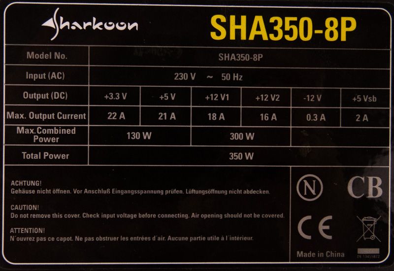 SHARKOON SHA350-8P 350W ATX 24-PIN