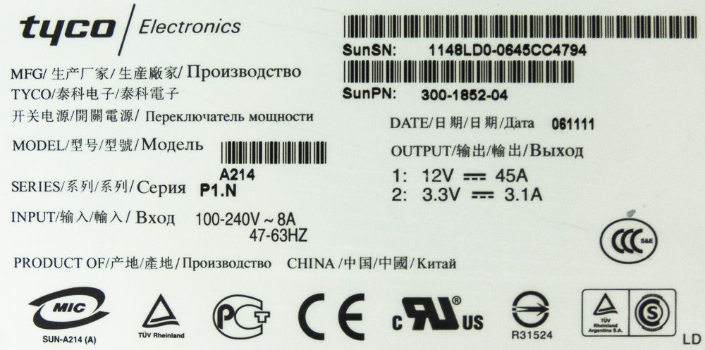 TYCO 300-1852-04 550W A214 SUN Fire V215 V245 V445 