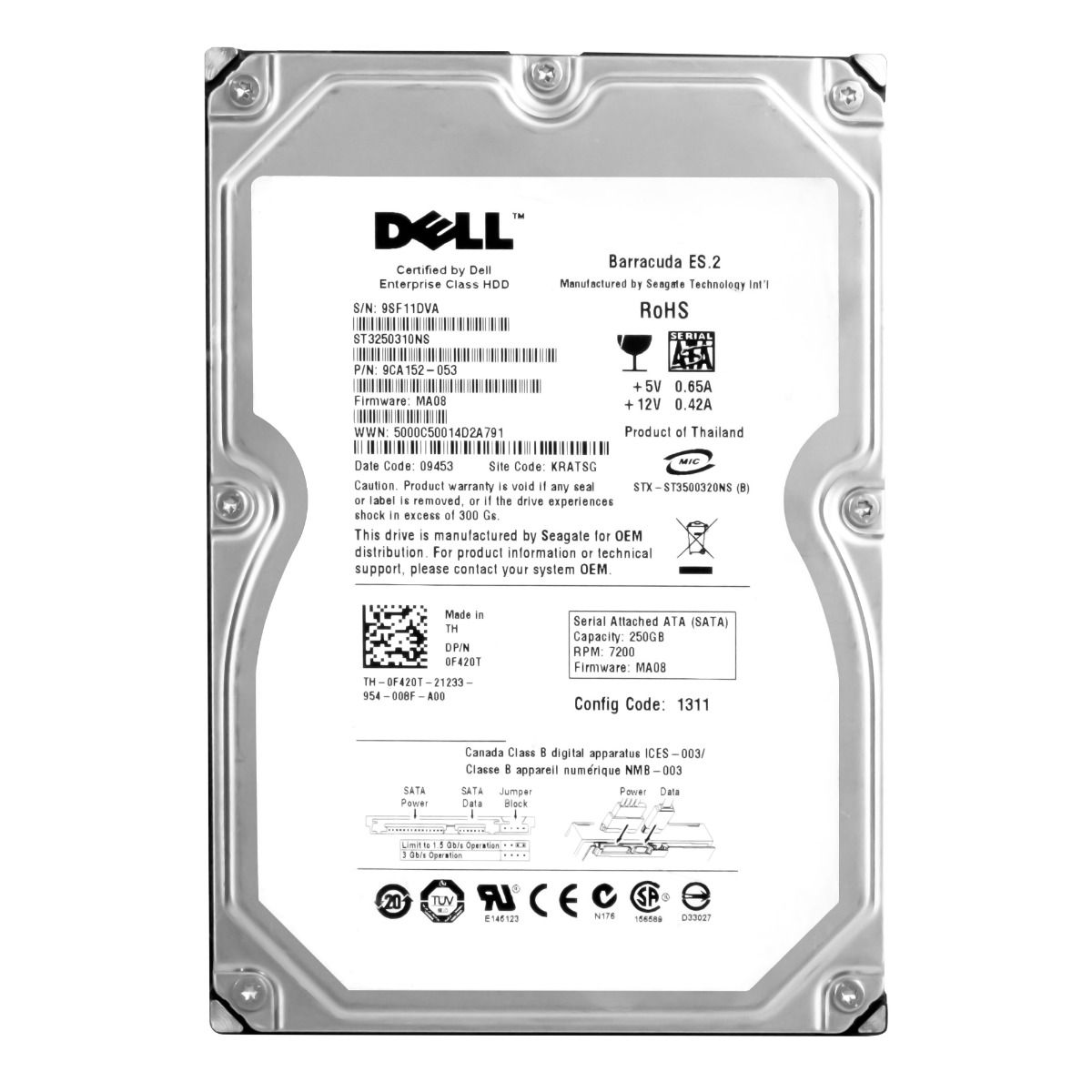 DELL 0F420T 250GB SATA II 7.2K 32MB 3.5'' ST3250310NS