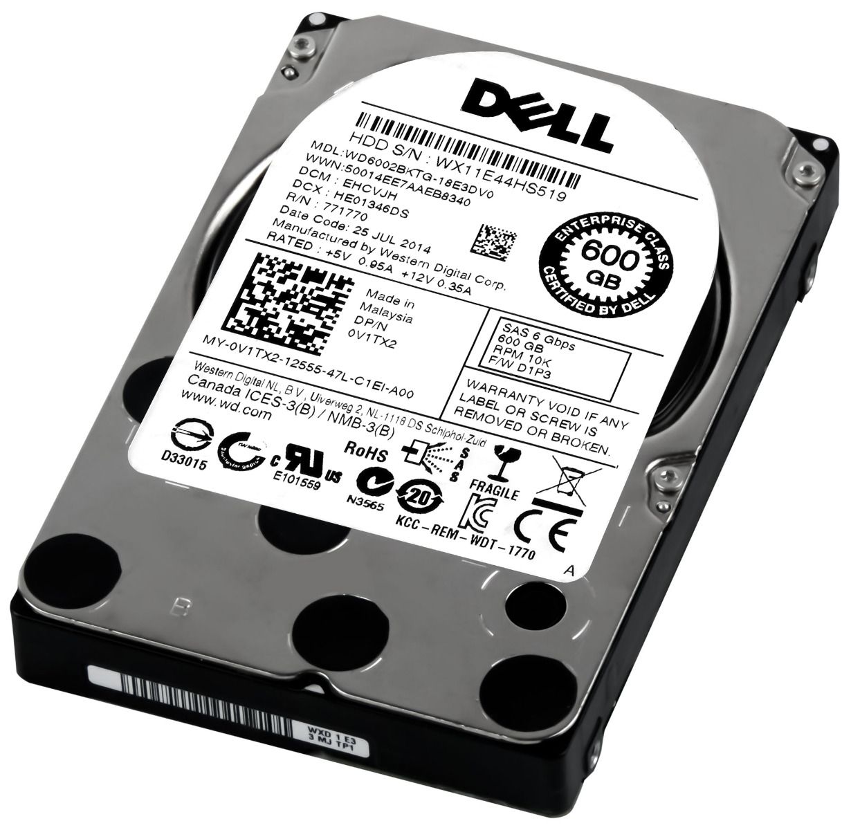 DELL 0V1TX2 600GB 10K 32MB SAS-2 2.5'' WD6002BKTG-18E3DV0