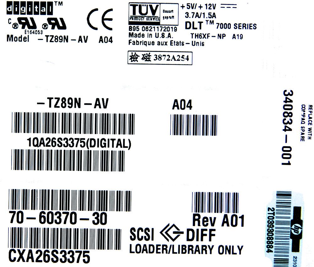 Compaq 340834-001 35/70GB DLT7000 SCSI TL890 TZ89N-AV 