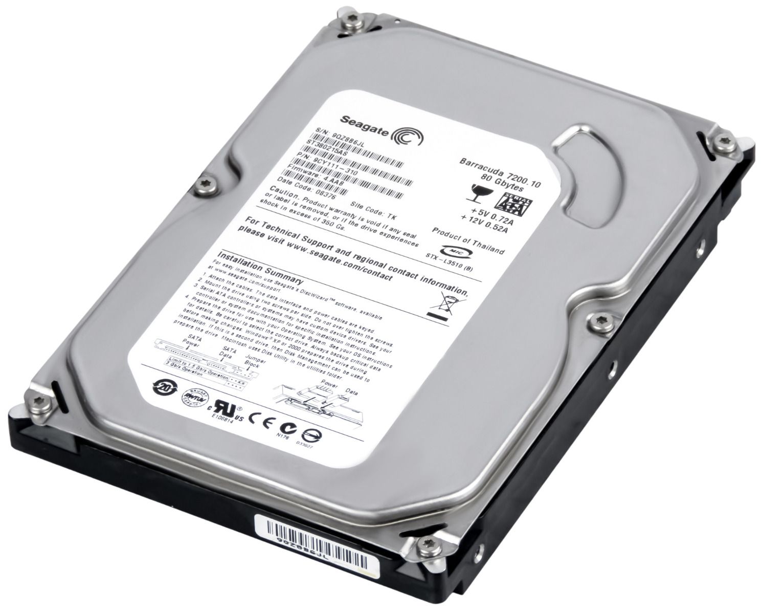 SEAGATE BARRACUDA 80GB 7.2k 2MB SATA II 3.5'' ST380215AS