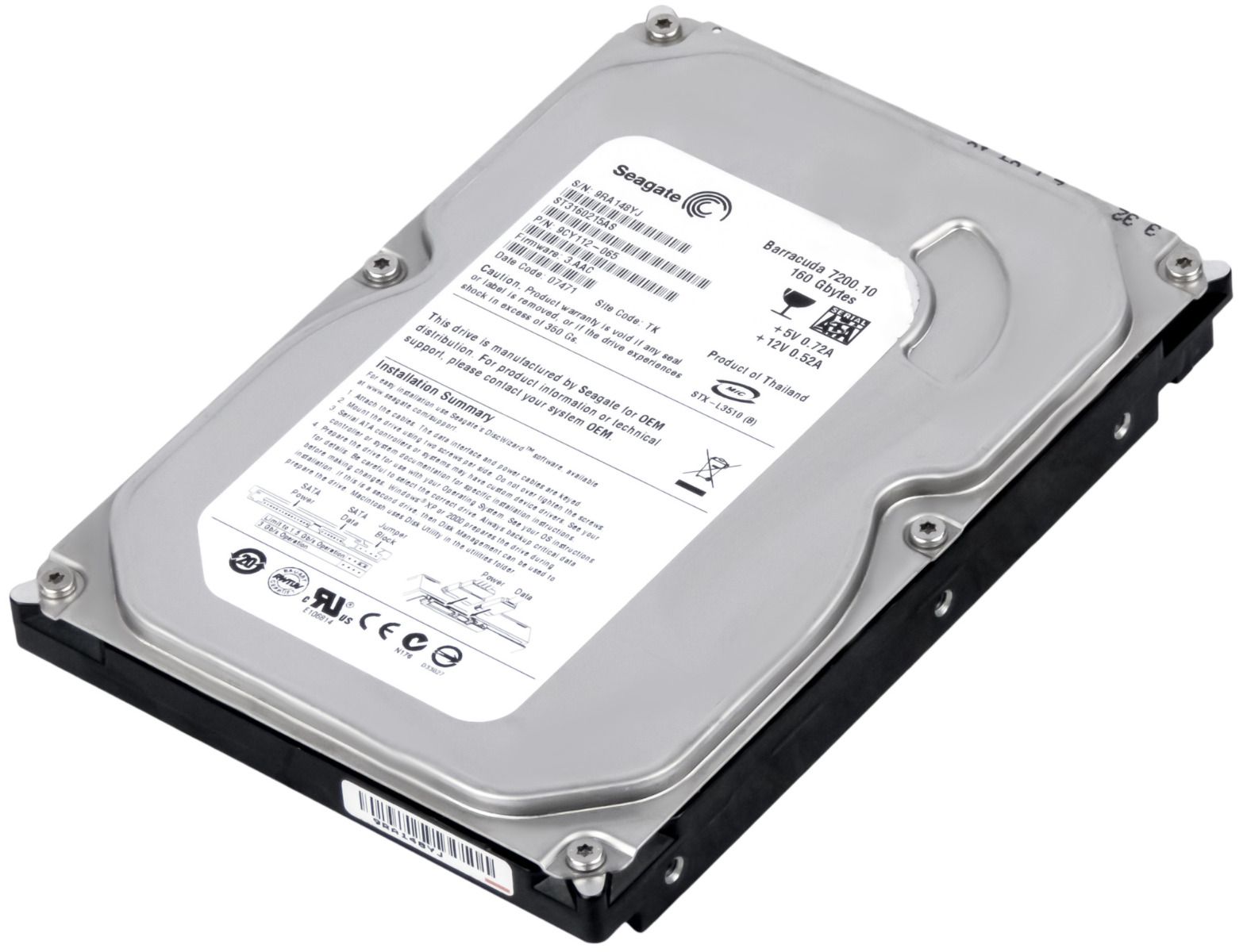 SEAGATE BARRACUDA 7200.10 160GB 7.2k 2MB SATA II 3.5'' ST3160215AS