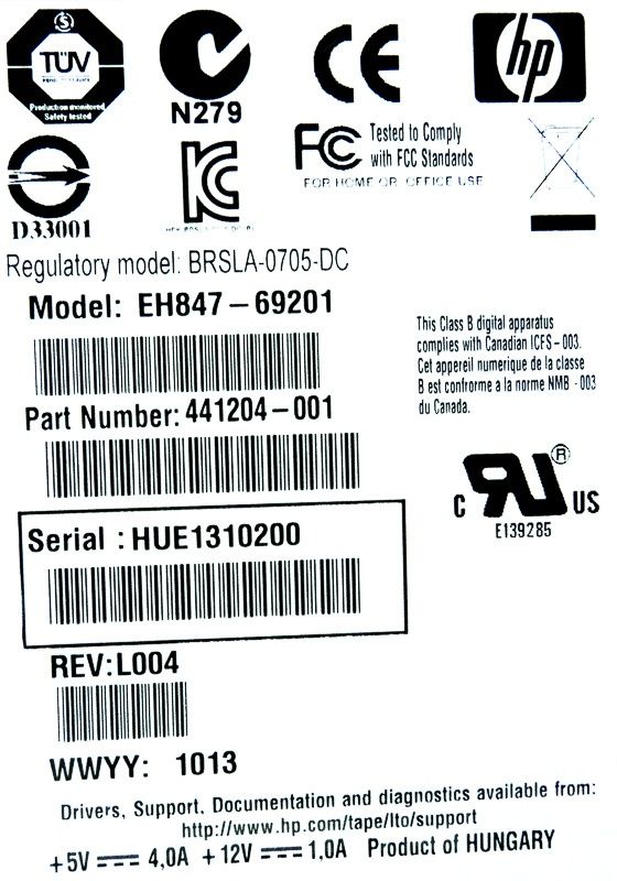 HP EH847-69201 STREAMER ULTRIUM 920 LTO-3 400/800GB SAS