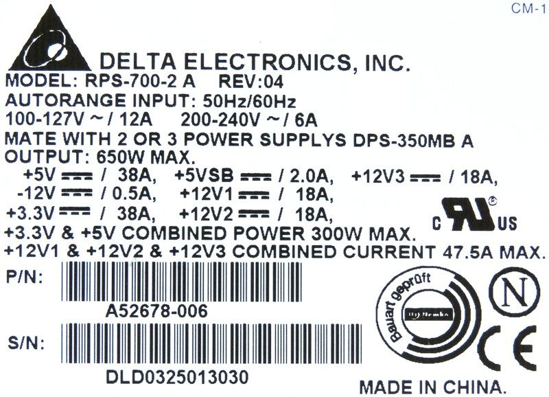 DELTA RPS-700-2 A POWER SUPPLY 650W 2x DPS-350MB A