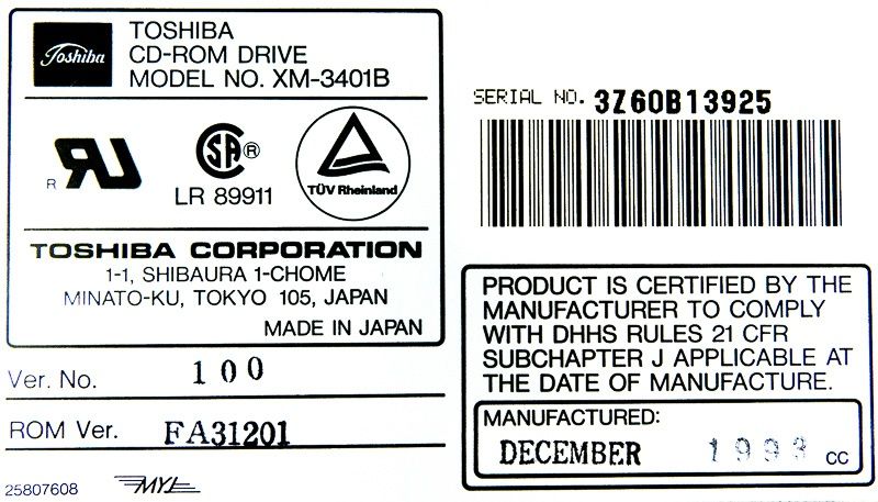 TOSHIBA XM-3401B CD-ROM DRIVE 2x SCSI 50-PIN