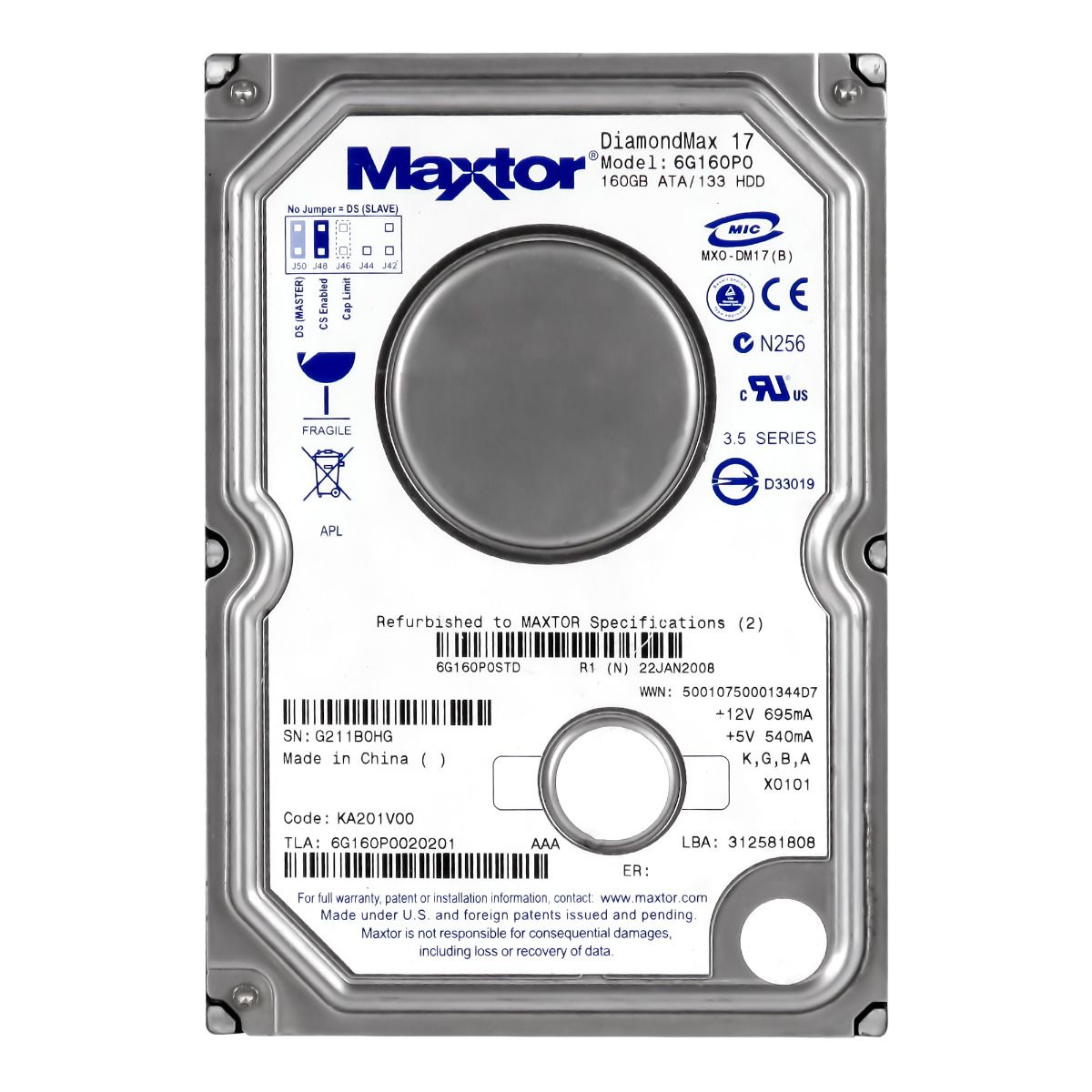 MAXTOR DiamondMax 17 160GB 7.2K 8MB ATA 3.5'' 6G160P0