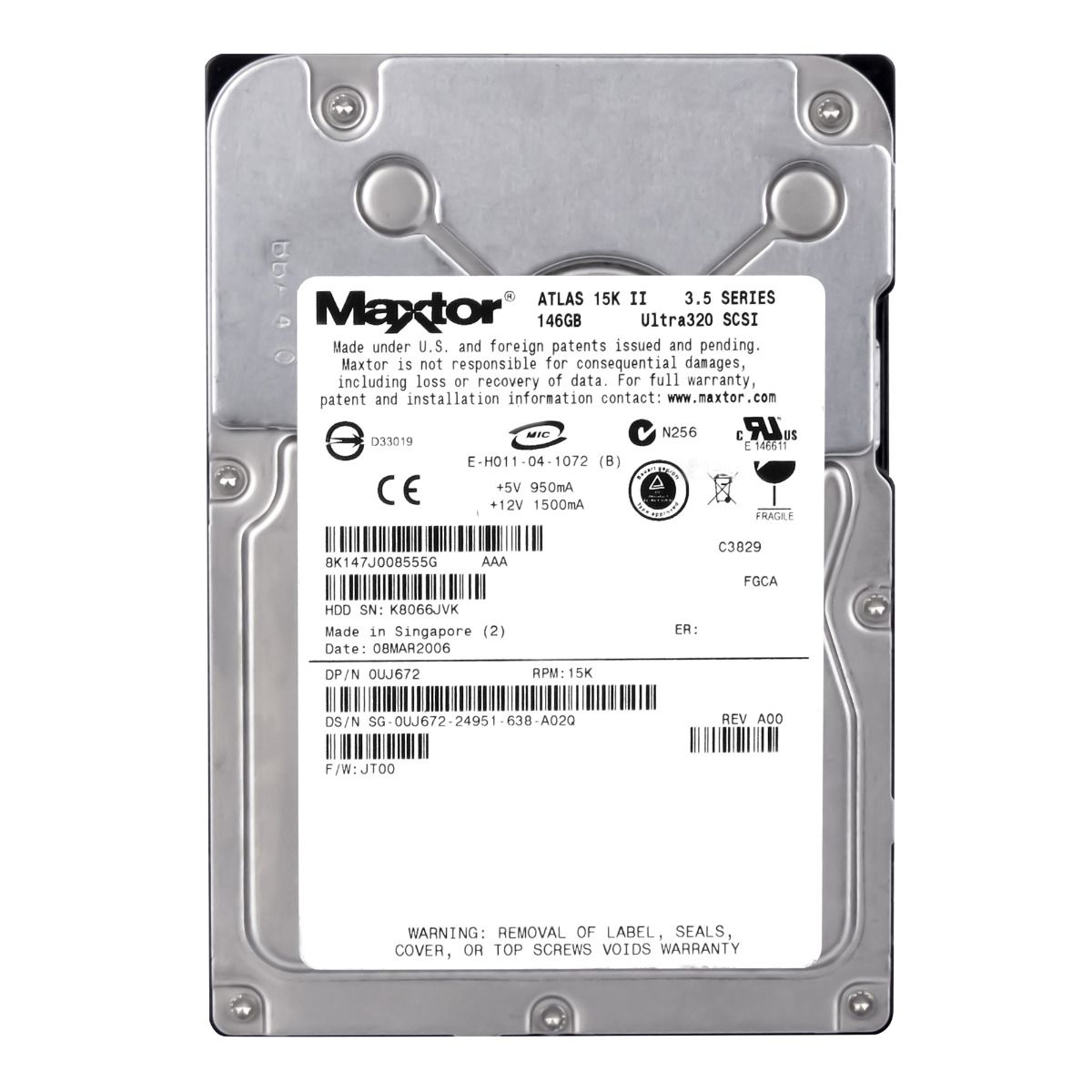 DELL 0UJ672 146GB 15K 8MB SCSI U320 3.5'' 8K147J0