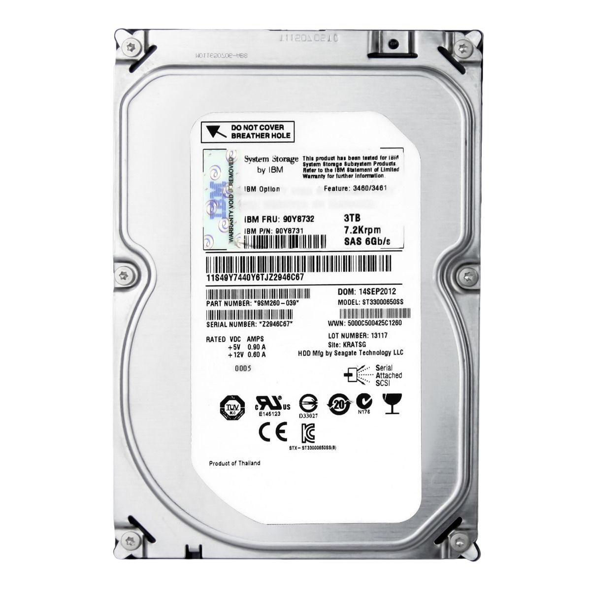 IBM 90Y8732 90Y8731 3 To 7,2K 64 Mo SAS-2 3,5'' ST33000650SS