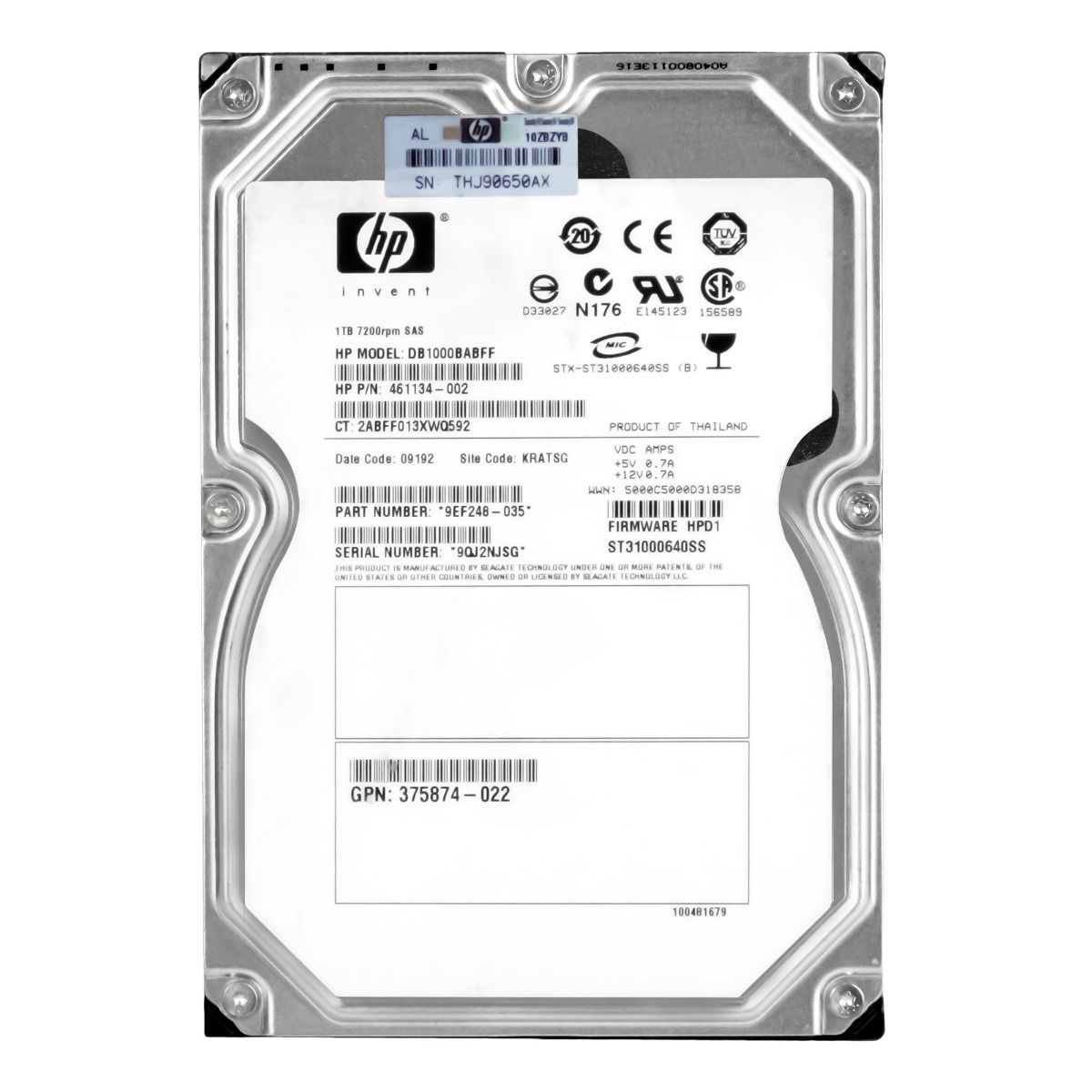 HP 461134-002 1TB 7.2K 16MB SAS 3.5'' DB1000BABFF