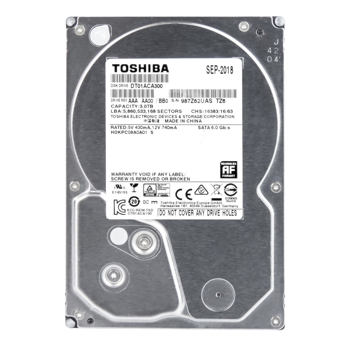TOSHIBA 3TB 7.2K 64MB SATA III 3.5'' DT01ACA300