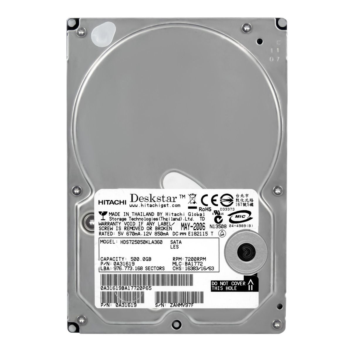 HITACHI DESKSTAR E7K500 500 GB 7,2 K 16 MB SATA II 3,5'' HDS725050KLA360