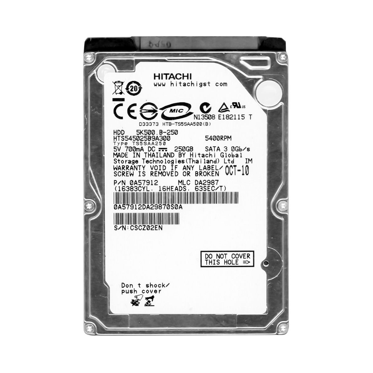 HITACHI TRAVELSTAR 5K500.B 250GB 5.4k SATA II 2.5'' HTS545025B9A300