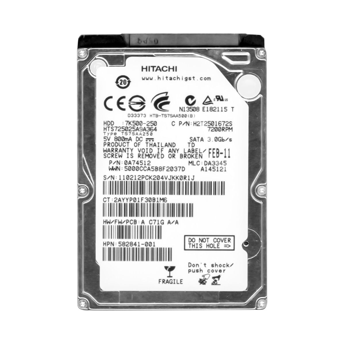 hitachi TravelStar 7K500 250GB 7.2k 16MB Sata II 2.5'' HTS725025A9A364