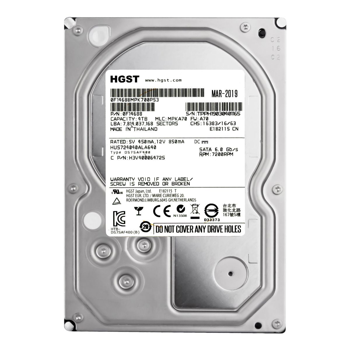 HGST UltraStar 7K4000 4TB 7.2K 64MB SATA III 3.5'' HUS724040ALA640