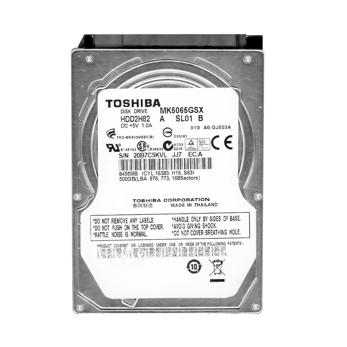 TOSHIBA 500GB 5.4k 8MB SATA II 2.5'' MK5065GSX