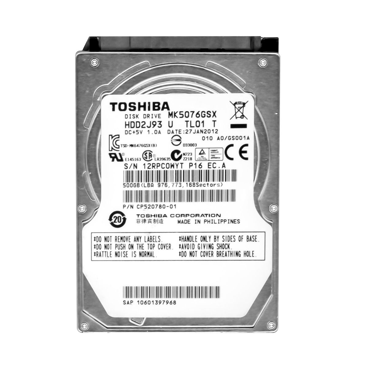 TOSHIBA 500GB 5.4K 8MB SATA II 2.5'' MK5076GSX