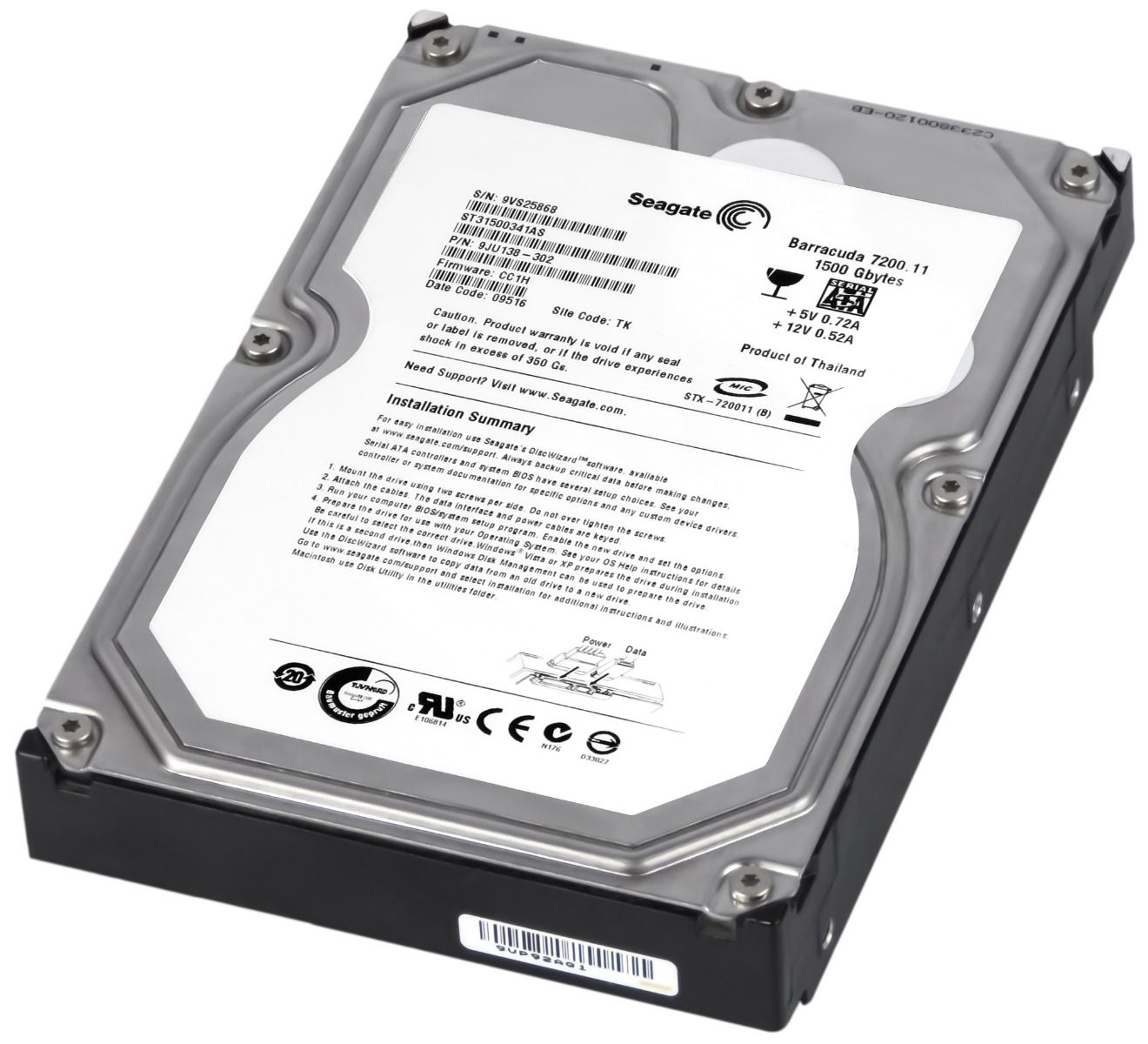 SEAGATE BARRACUDA 7200.11 1.5TB 7.2K 32MB SATA II 3.5'' ST31500341AS