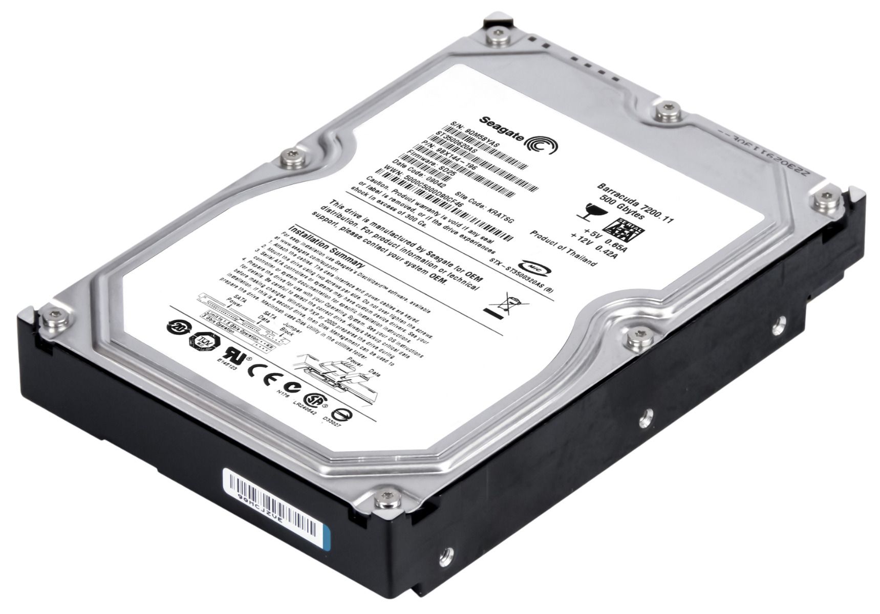 SEAGATE barracuda 7200.11 500GB 7.2K 16MB Sata II 3.5'' ST3500620AS