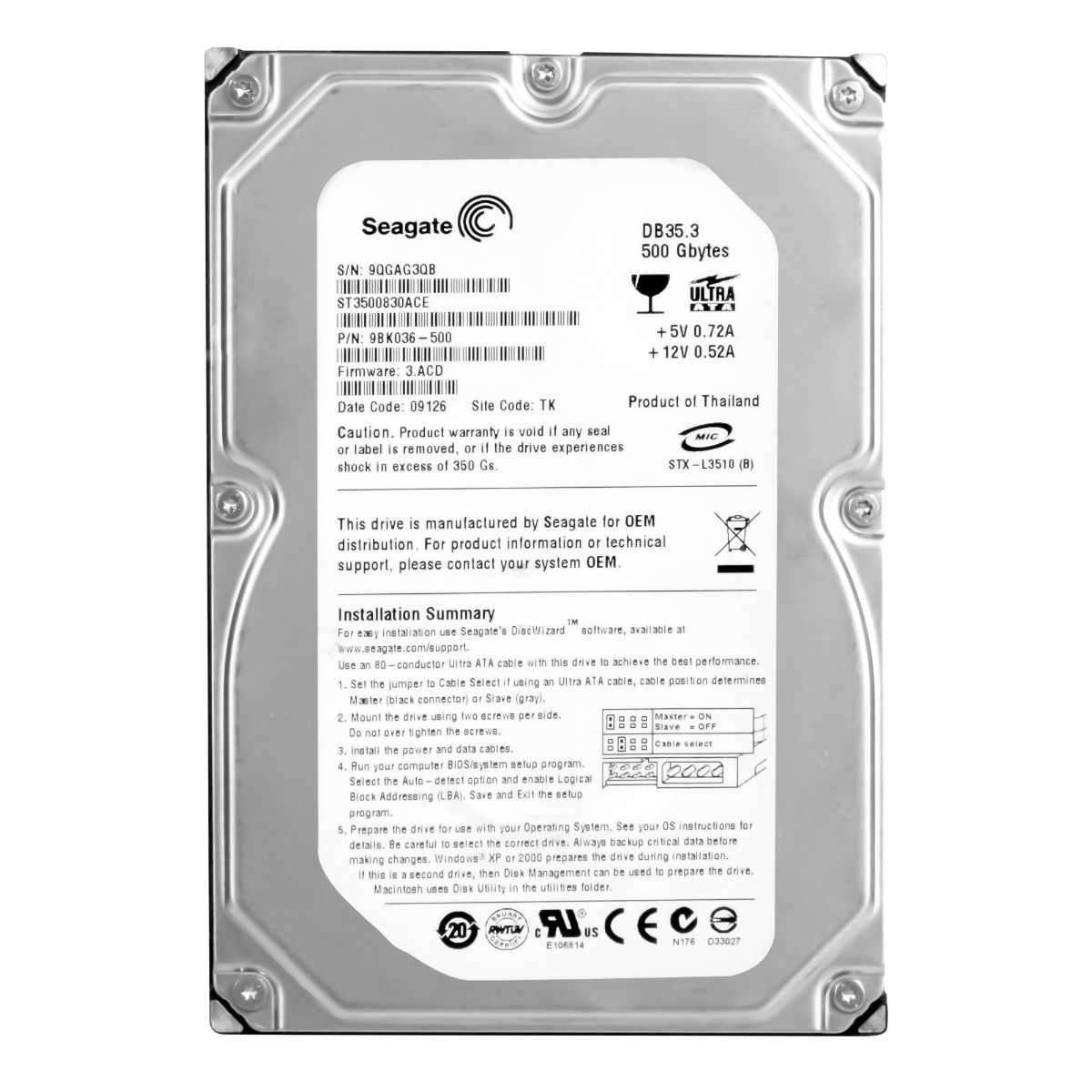 SEAGATE DB35.3 500GB 7.2k 8MB ATA 3.5'' ST3500830ACE