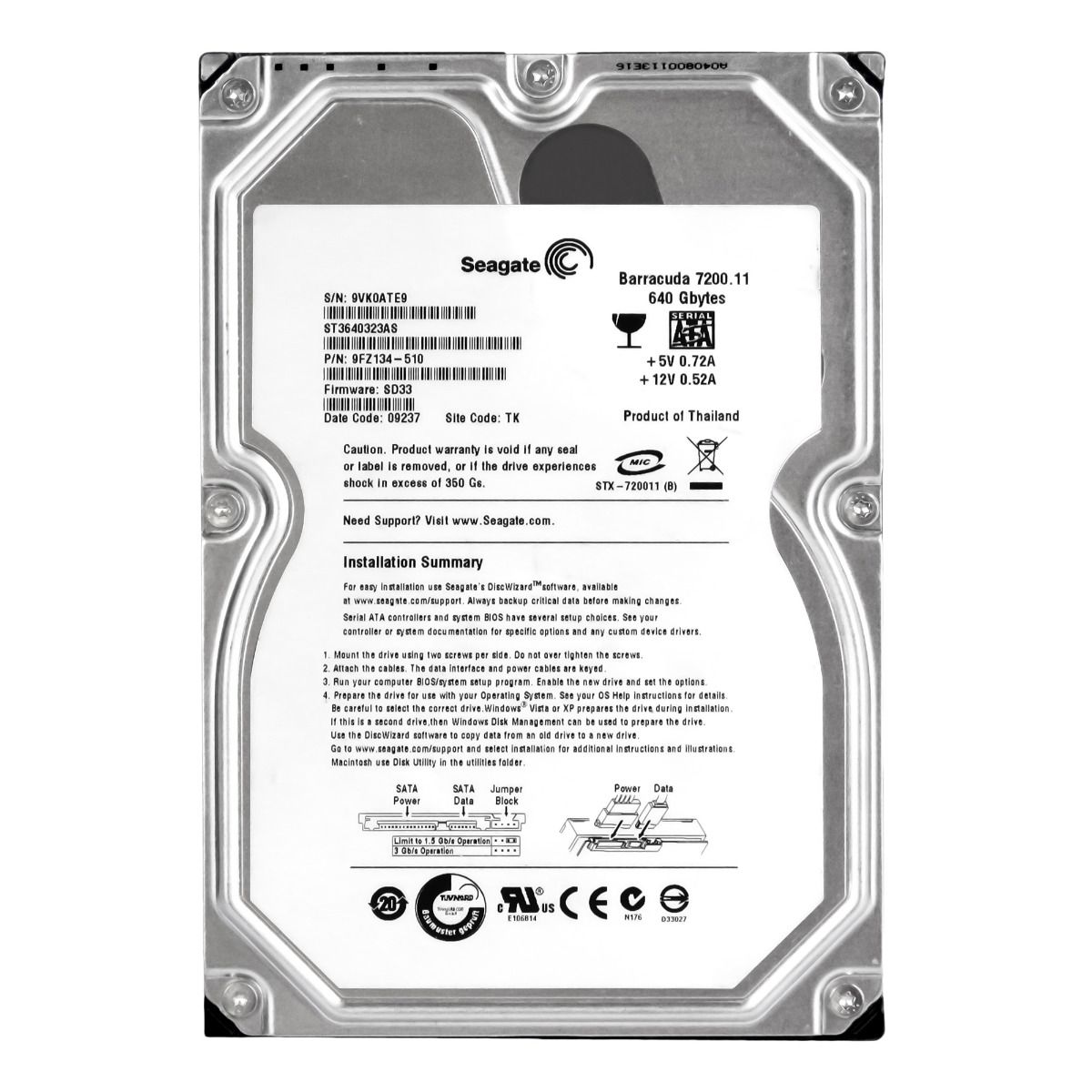 SEAGATE barracuda 7200.11 640GB 7.2K 32MB Sata II 3.5'' ST3640323AS