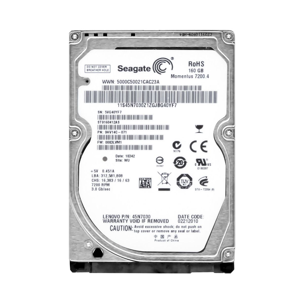 SEAGATE MOMENTUS 7200.4 160GB 7.2k 16MB Sata II 2.5'' ST9160412AS