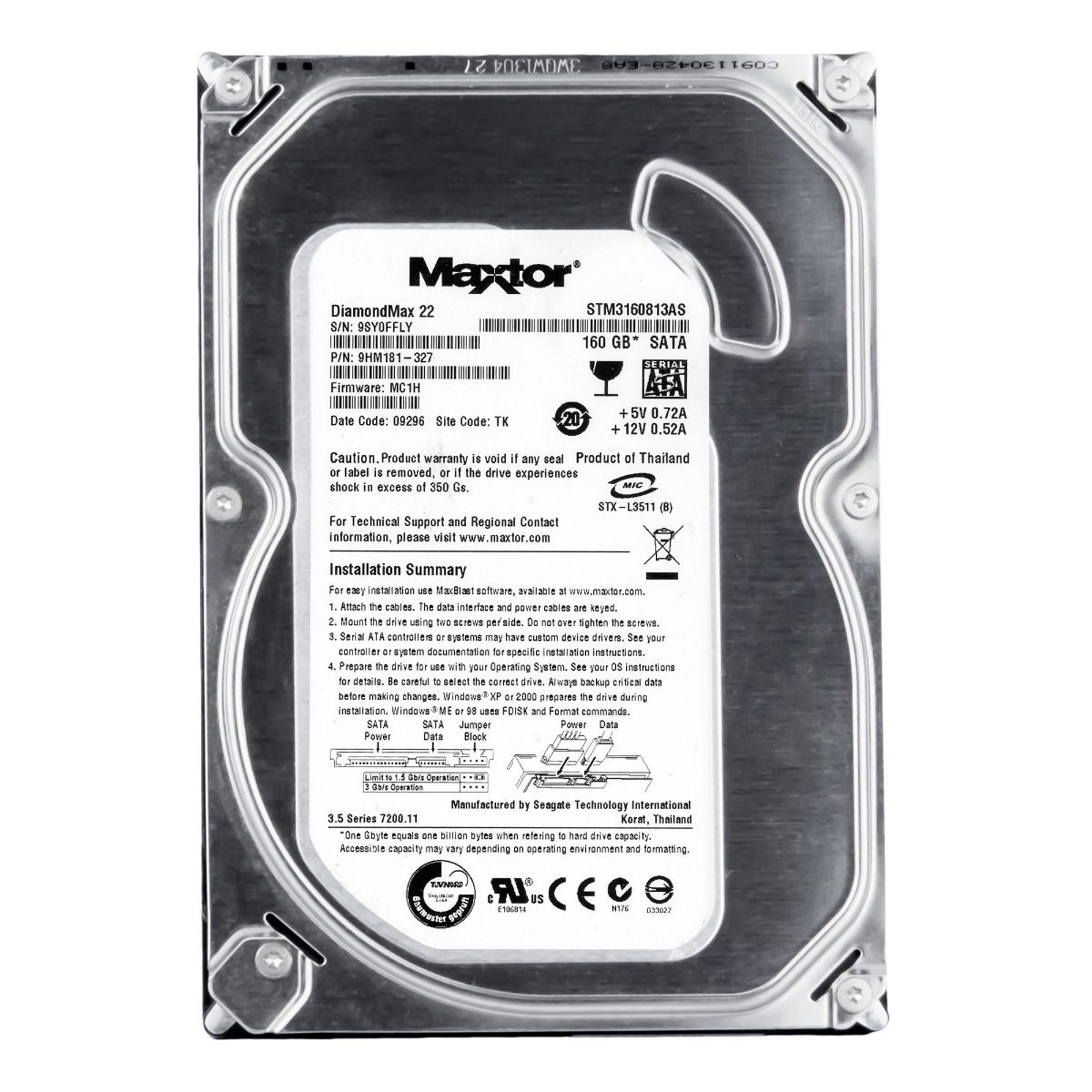 MAXTOR DiamondMax 22 160GB 7.2k 8MB SATA II 3.5'' STM3160813AS