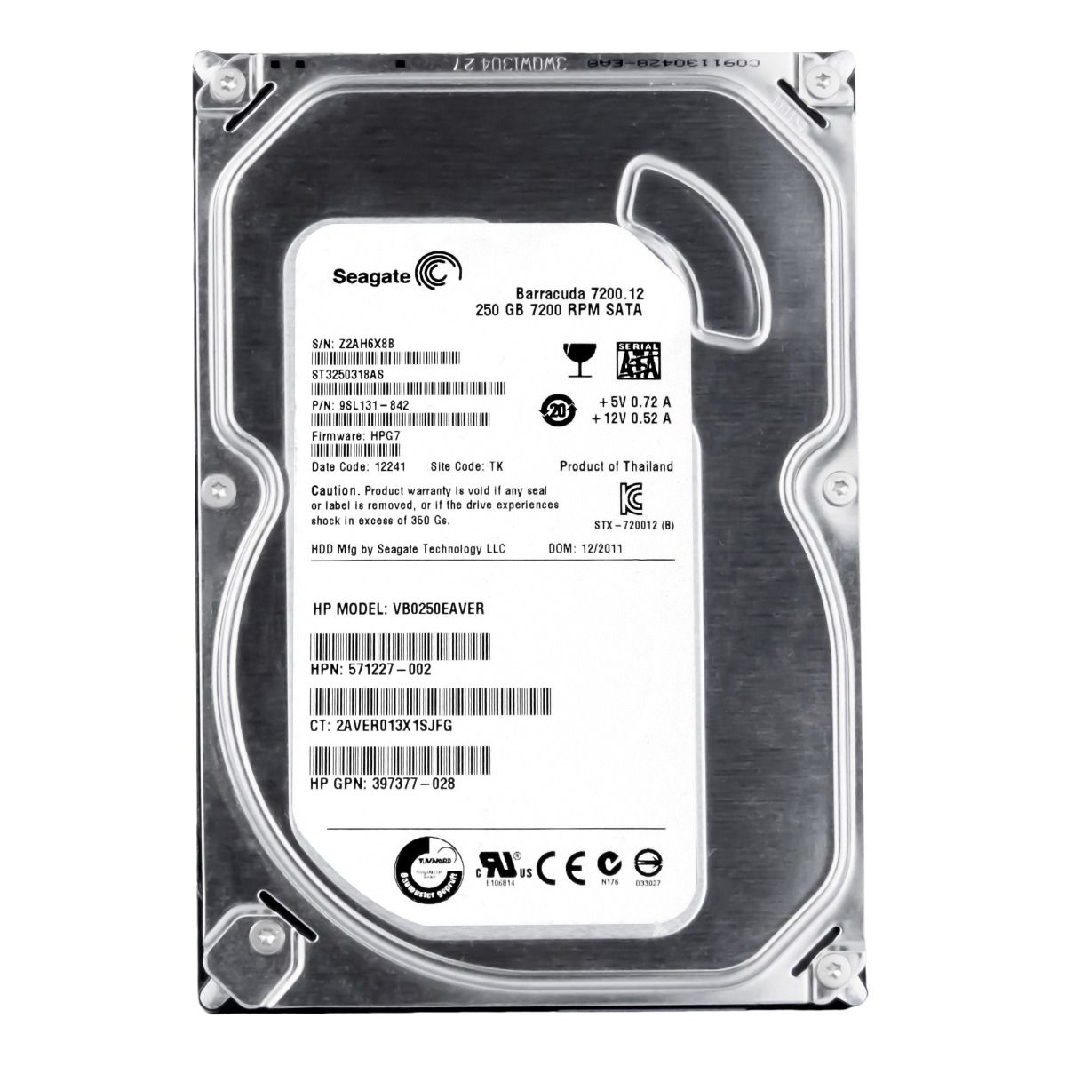 HP 571227-002 250GB 7.2K 8MB SATA II 3.5'' VB0250EAVER