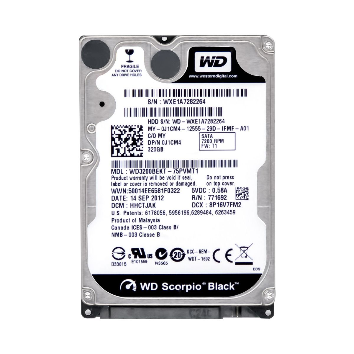 WD SCORPIO NOIR 320 Go 7,2k 16 Mo SATA II 2,5'' WD3200BEKT