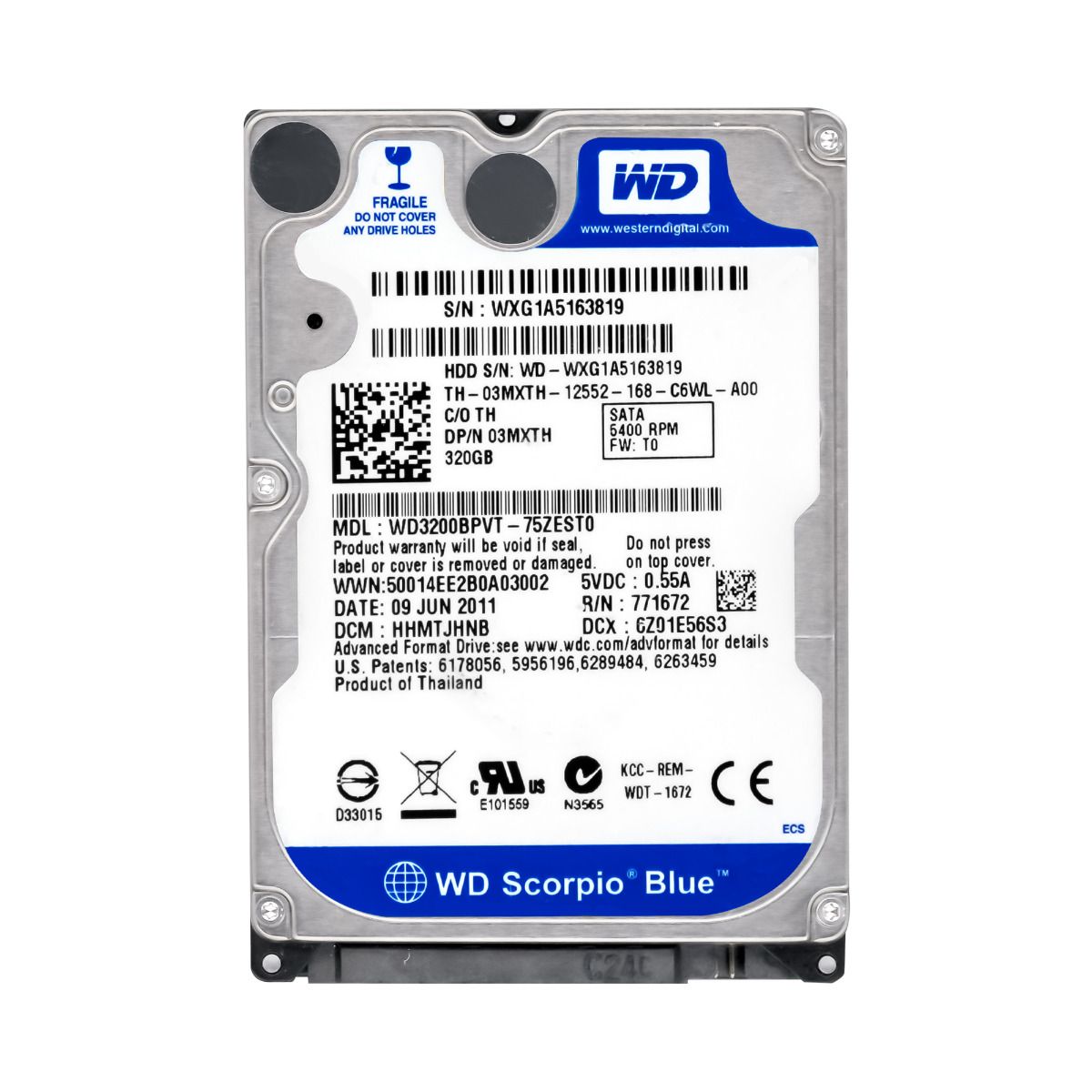 DELL 03MXTH 320GB 5.4k 8MB Sata II 2.5'' WD3200BPVT