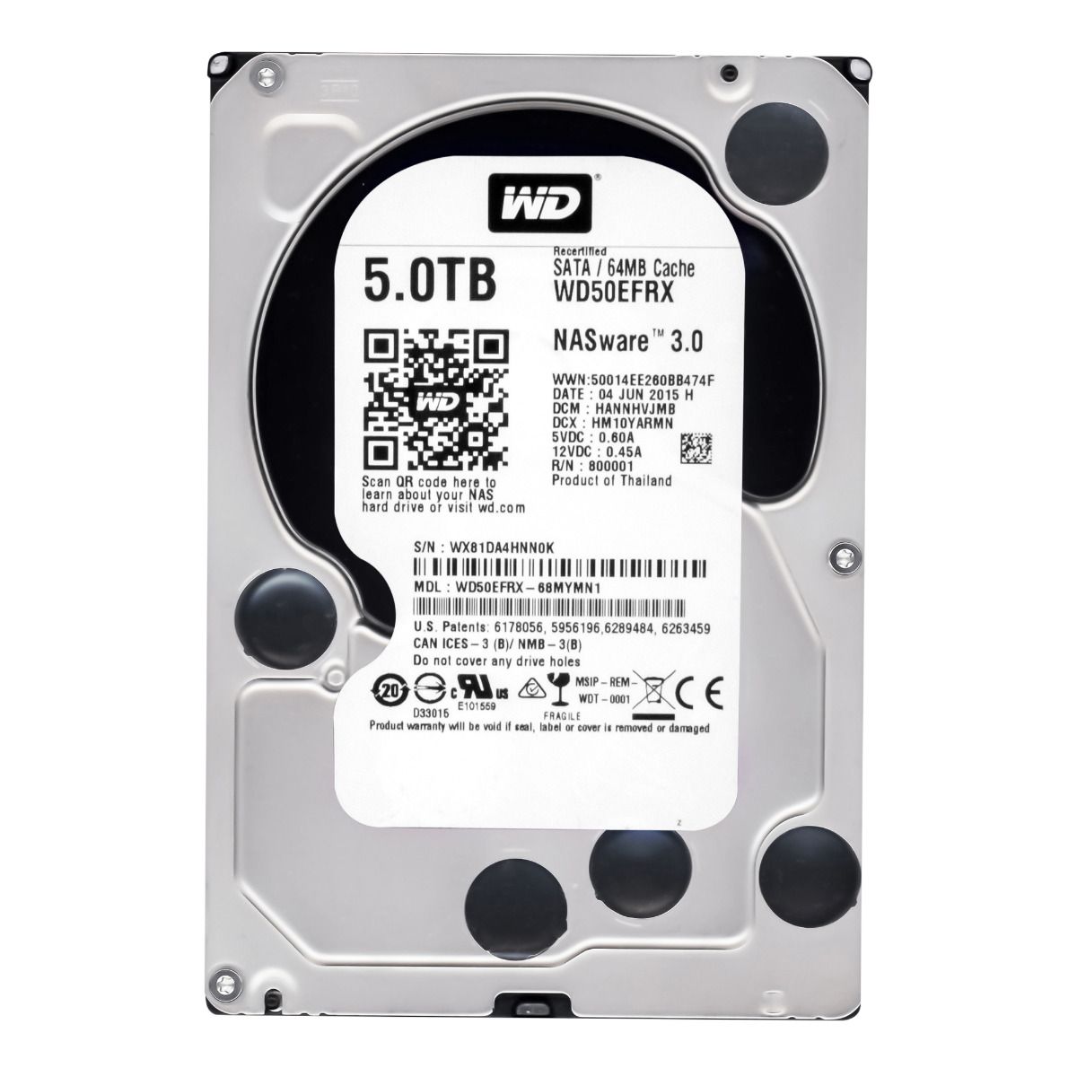 WD RED 5 To 7,2k 64 Mo SATA III 3,5'' WD50EFRX 3.0