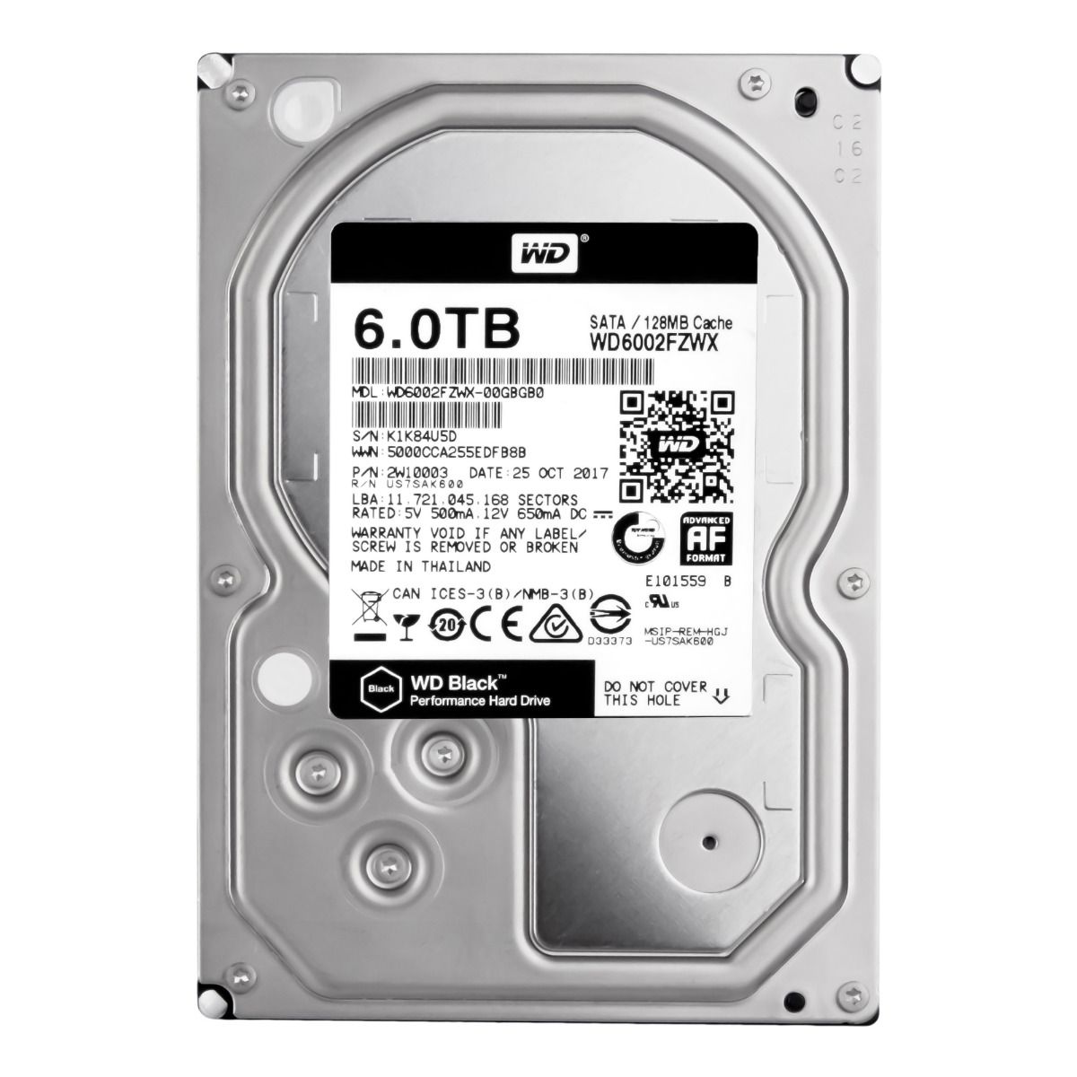 WD NOIR 6 To 7,2K 128 Mo SATA III 3,5'' WD6002FZWX
