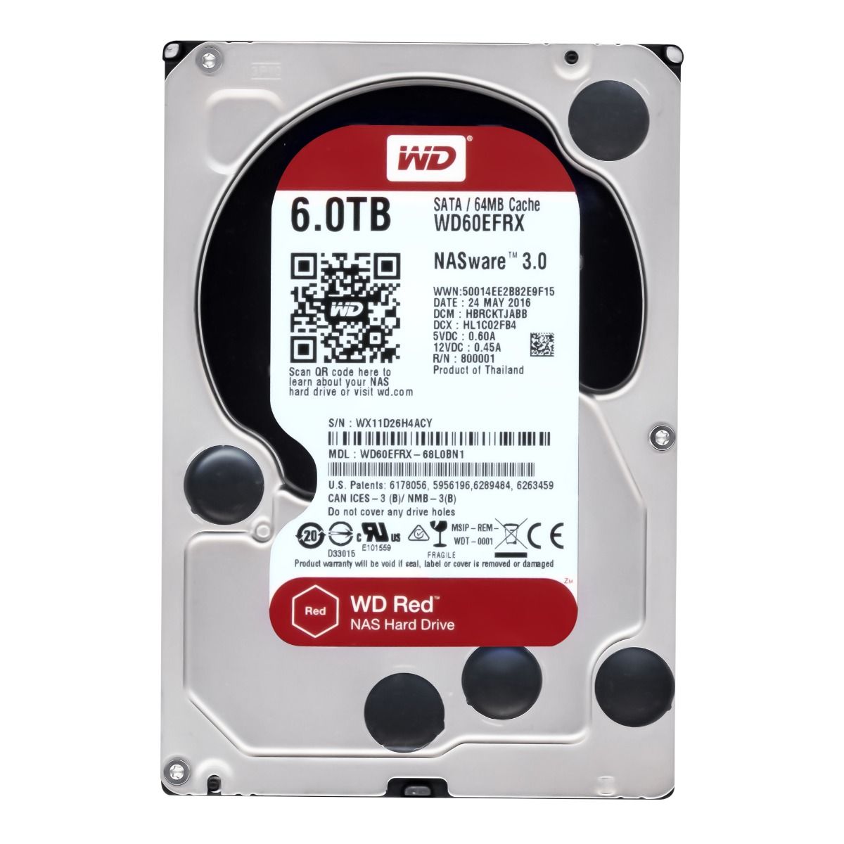 WD RED 6 To 5,4K 64 Mo SATA III 3,5'' WD60EFRX 3.0