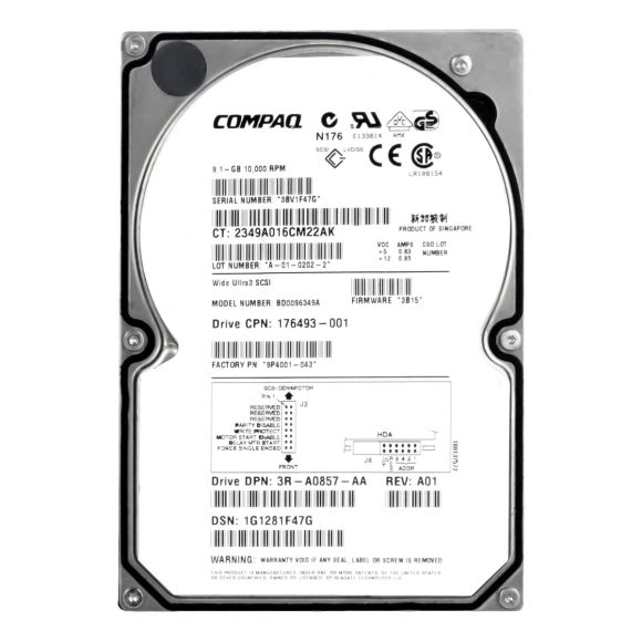 COMPAQ 176493-001 9.1GB 10K 4MB SCSI U160 3.5'' BD0096349A