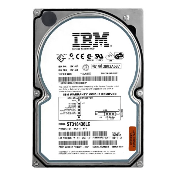 IBM 19K1463 19K1462 18.2GB 7.2K 2MB SCSI U160 3.5'' ST318436LC