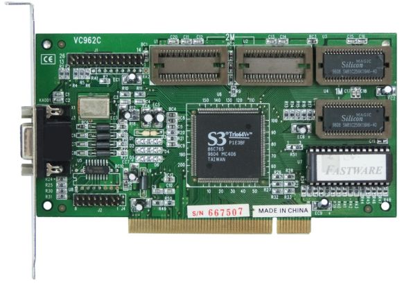 S3 TRIO64V+ 1MB VC962C 86C765 PCI VGA