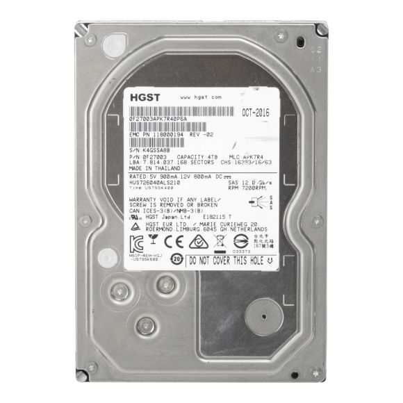 EMC 118000194 4TB 7.2K 128MB SAS-3 3.5'' HUS726040ALS210