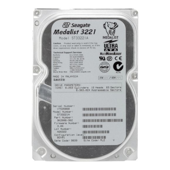 HDD SEAGATE ST33221A 3.23GB 5400RPM ATA 128KB 3.5''