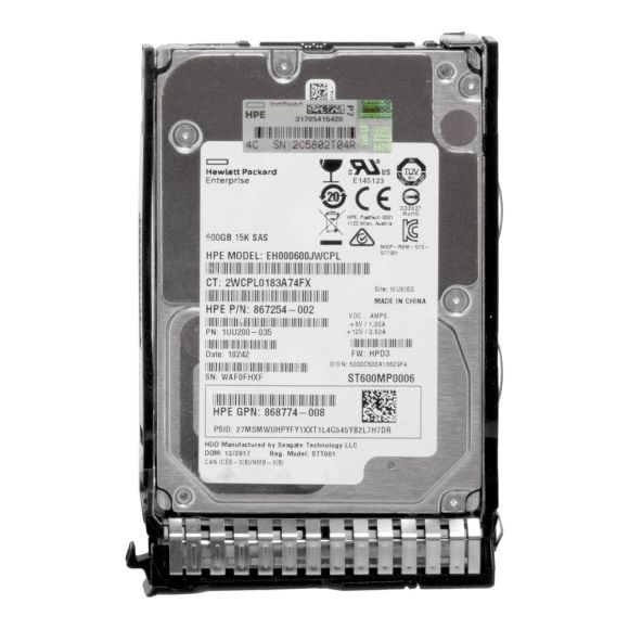 HP 867254-002 EH000600JWCPL 600GB 15K 256MB SAS-3 3.5'' 