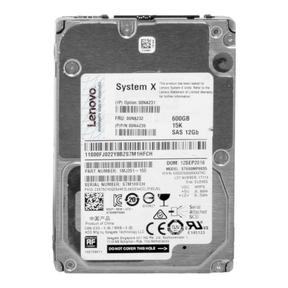 LENOVO 00NA232 600GB 15K SAS-3 00NA231 00NA235 ST600MP0035