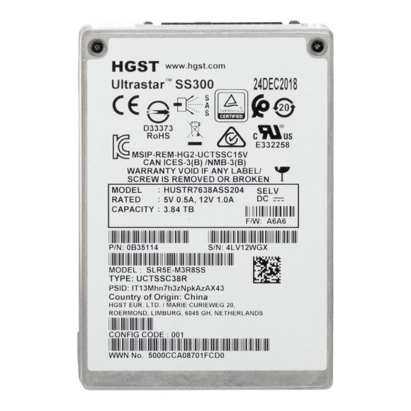 HGST HUSTR7638ASS204 3.84TB UTRASTAR SS300 SSD 12Gb/s 