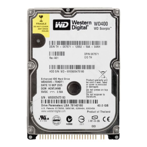 DELL 0X7571 40GB 2.5" WD400VE IDE ATA 5400 U/min WD 