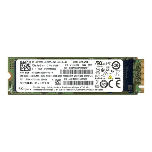 DELL 0FV56Y 256GB TLC PCIe NVMe M.2 HFS256GDE9X080N