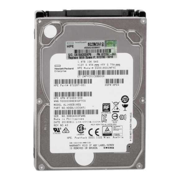 HP 872287-001 872738-001 1.8TB 10K 128MB SAS-3 2.5'' EG001800JWFVC