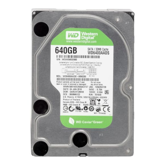 WD WD6400AADS 640GB SATA 6Gb/s 7.2K RPM 32MB CACHE