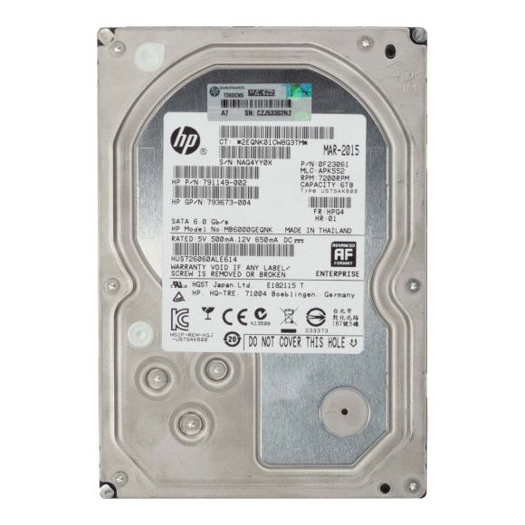 HP 791149-002 6TB 7.2K 128MB SATA III 3.5''  MB6000GEQNK