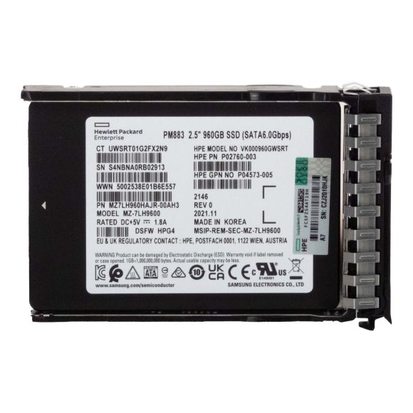 HPE VK000960GWSRT P02760-003 960GB MLC SATA 6G 2.5'' MZ-7LH9600