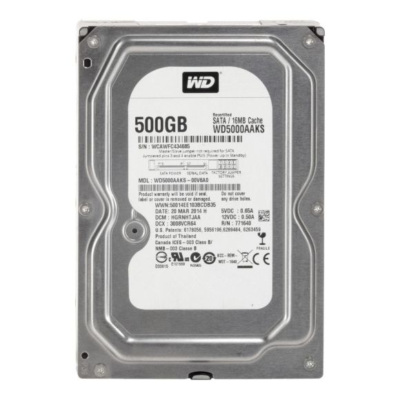 WD 500GB SATA II 7.2K 16MB 3.5'' WD5000AAKS